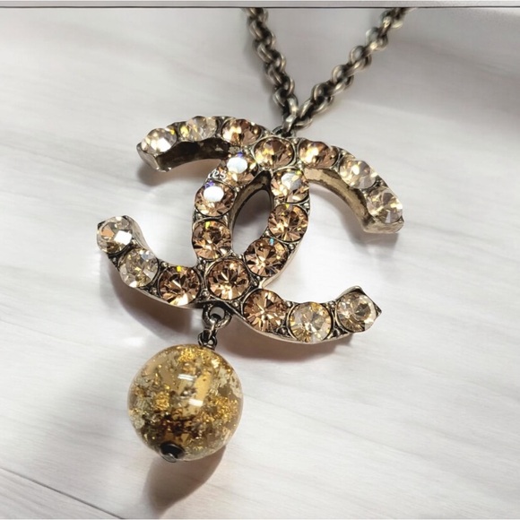 Chanel 06 XL Champagne CC Crystal Dangle Pendant Necklace. - Picture 3 of 9